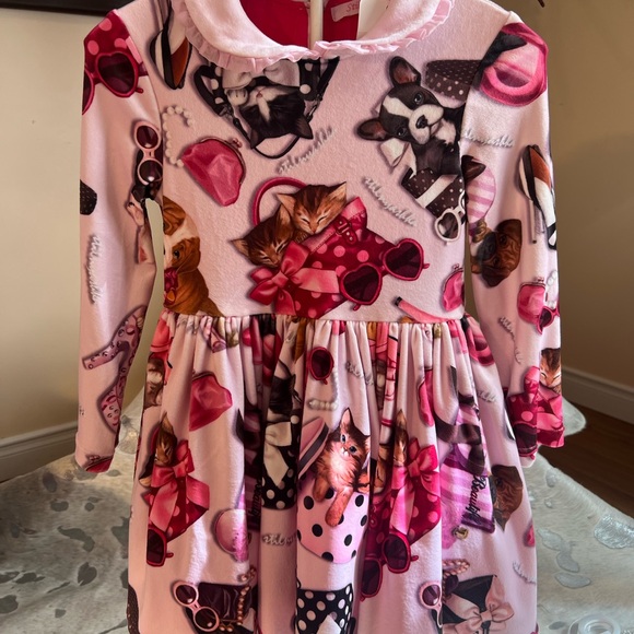 Adorable Pink Cat Print Kids Dress - Picture 2 of 3